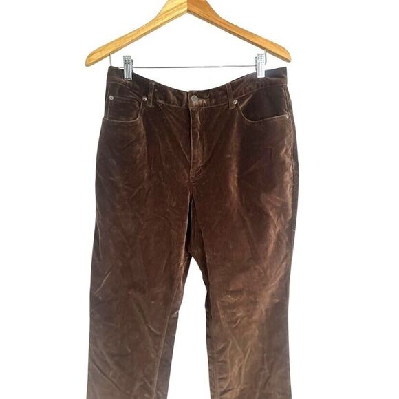 Eddie Bauer Womens Velour Pants Straight Leg Velvet Size 14 Tall Brown Stretch - Picture 2 of 10